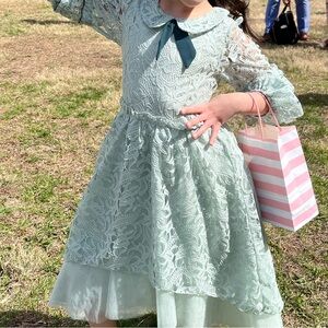 Elegant Lace Kids Dress in Mint Green